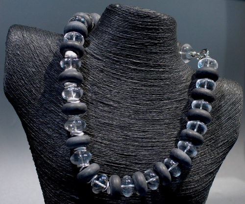 Onyx-Kristall Kette mit Silberteilen